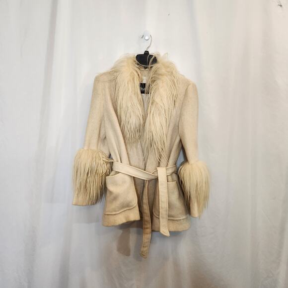Quiet Luxury Winter Coat Cream 100% Icelandic Wool RARE Size 42 VTG Movie Prop - Picture 1 of 11